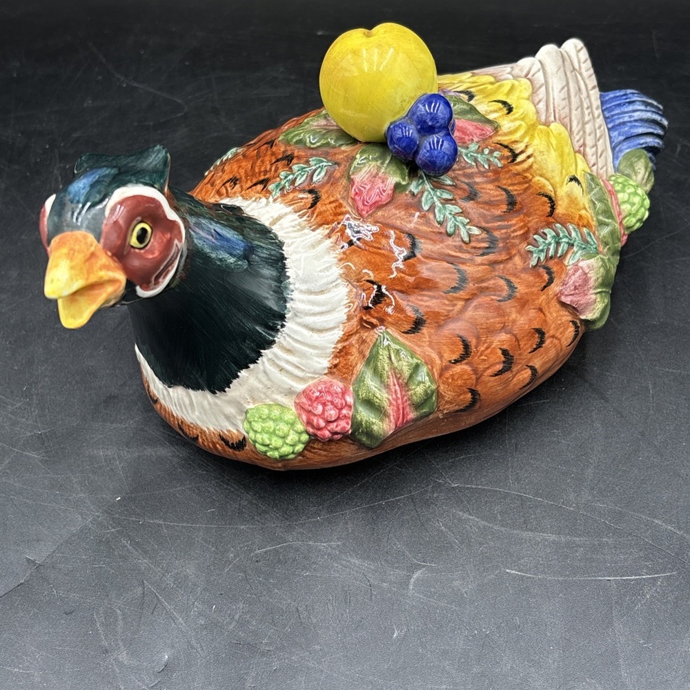 FITZ & FLOYD AUTUMN BOUNTY PHEASANT TUREEN Part Lid Only Bird Top Vintage GUC